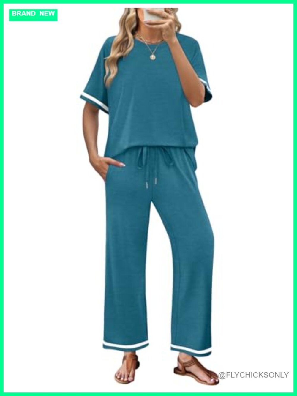 2 Piece Lounge Set Short Sleeve Wide Leg Pants